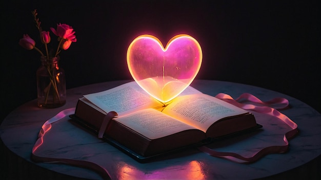 Glowing Love Lamp met open boek Romantische en warme comfortabele nuance in een leeskamer