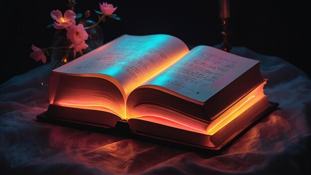 Glowing Love Lamp met open boek Romantische en warme comfortabele nuance in een leeskamer