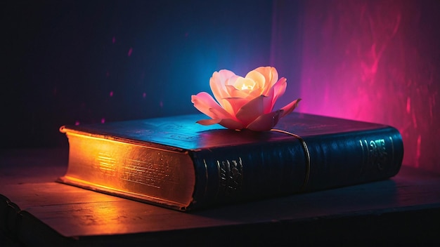 Glowing Love Lamp met open boek Romantische en warme comfortabele nuance in een leeskamer