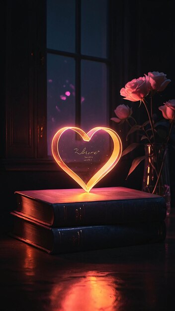 Glowing Love Lamp met open boek Romantische en warme comfortabele nuance in een leeskamer