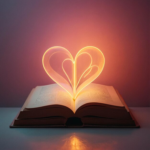 Glowing Love Lamp met open boek Romantische en warme comfortabele nuance in een leeskamer