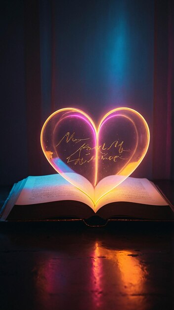 열려있는 책과 함께 반이는 사랑 램프 만적이고 따뜻한 편안한 색조 독서 방에서