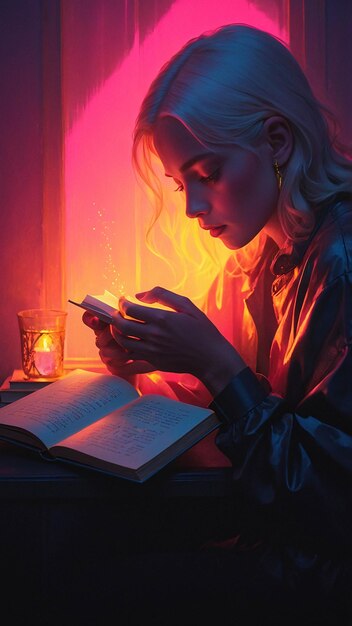 Glowing Love Lamp With Open Book Romantic And Warm Comfortable Nuance In A Room For Reading