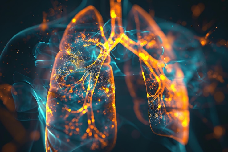 Photo a glowing lungs with blue and orange lights