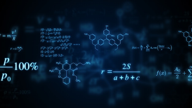 Foto formule matematiche, fisiche e chimiche incandescenti.