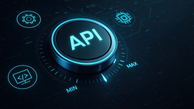Photo a glowing metallic dial marked with api in the center surrounded by abstract elements application programming interface api api programming