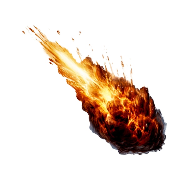 A glowing meteor with a tail of redhot flames isolated on white Generative AI