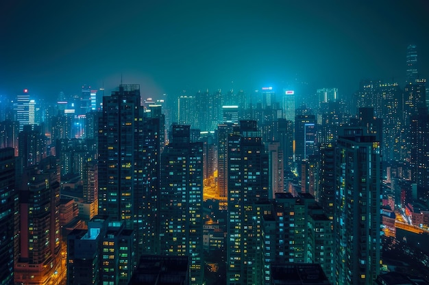 Glowing Metropolis Urban Nights in Dark Emerald Hues