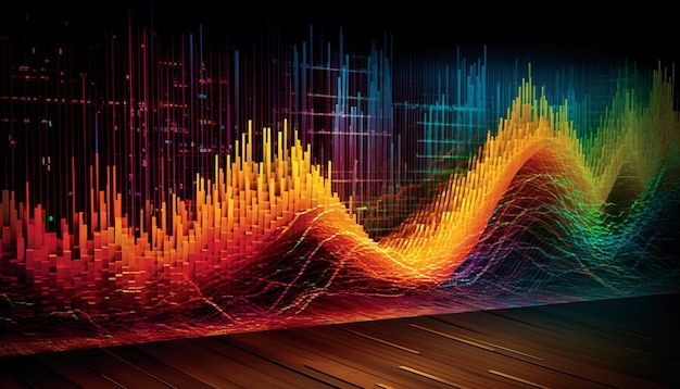 Фото Светящийся разноцветный волновой узор на темном абстрактном фоне, созданный ai