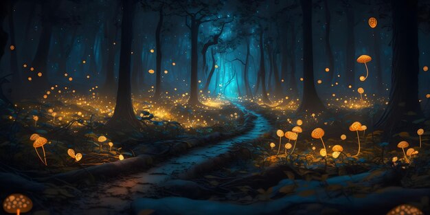 glowing mushroom forest