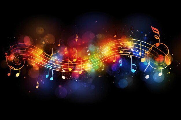 Glowing music notes on background with bokeh