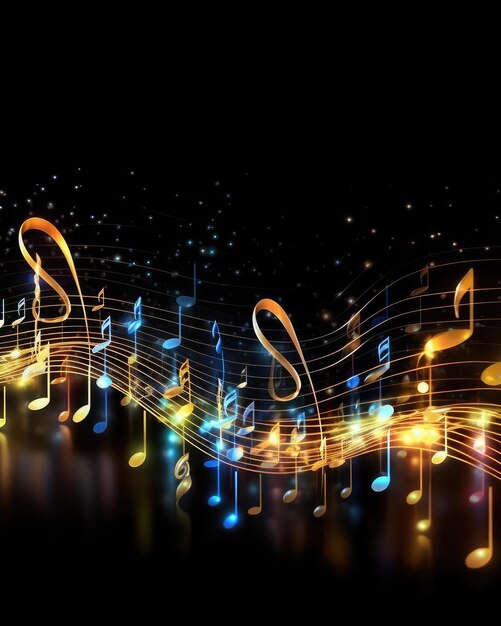 Photo glowing music notes on background with bokeh