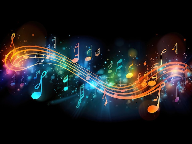 Photo glowing music notes on background with bokeh