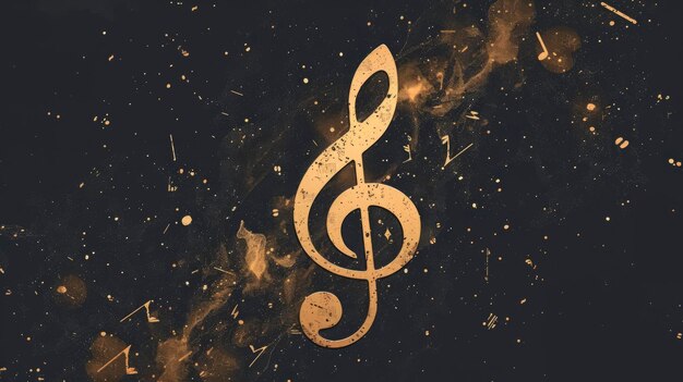 Photo glowing musical treble clef on a cosmic dark background