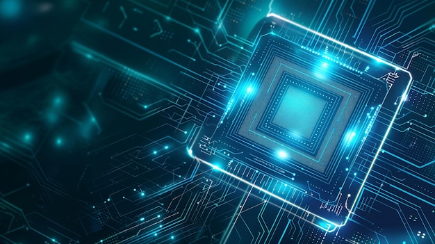 Glowing Neon AI Chip op technologische achtergrond