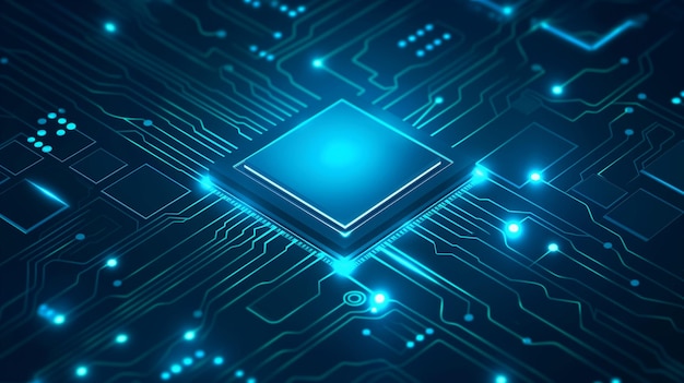 Glowing Neon AI Chip op technologische achtergrond