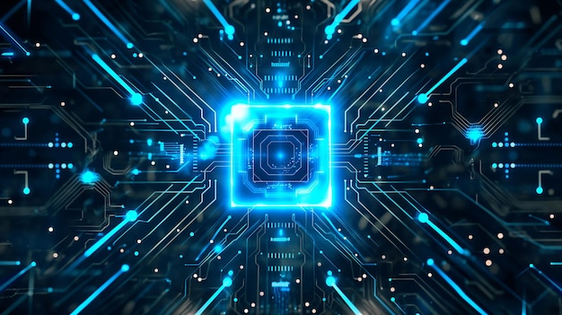 Glowing Neon AI Chip op technologische achtergrond