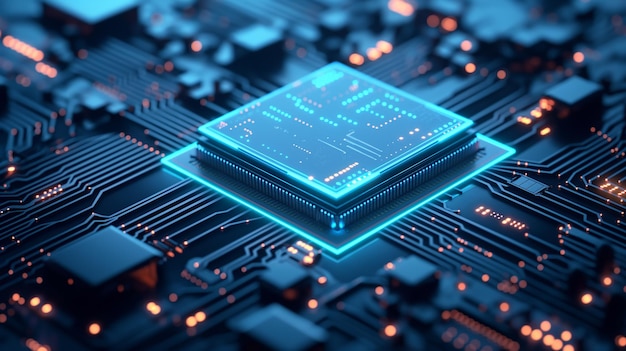 Glowing Neon AI Chip op technologische achtergrond