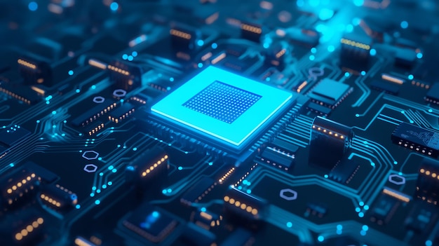 Glowing Neon AI Chip op technologische achtergrond