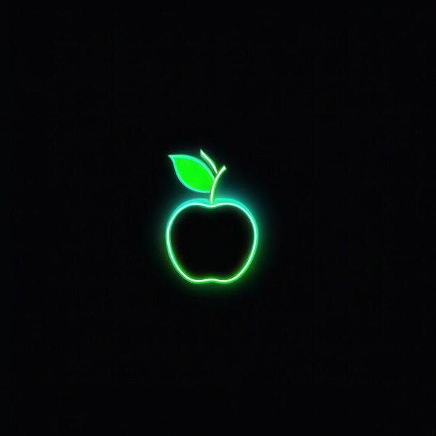 Photo glowing neon apple in a circle on black background glowing neon apple in a circle on black back