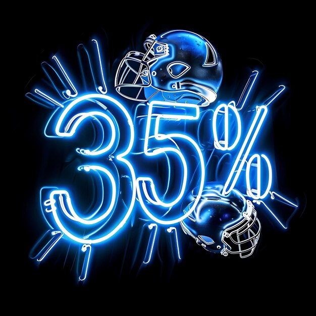 Photo glowing neon beam of 35 text in a rich blue with neon footba effect sale design concept idea art