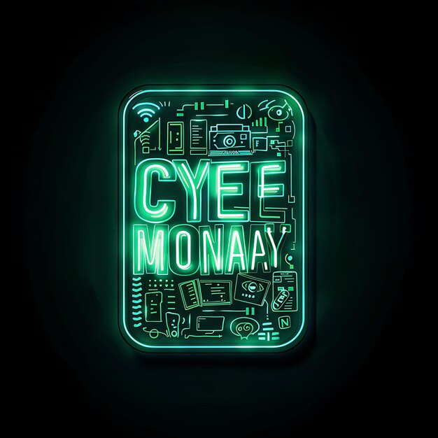 Photo glowing neon celadon cyber monday text with a digital virtua effect sale design concept idea art