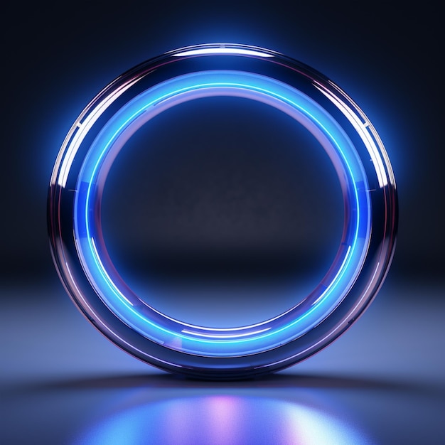 Glowing neon circle on blue background 3d rendering computer digital drawing