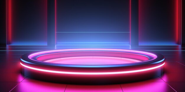 Glowing neon circle with platform with mockup space