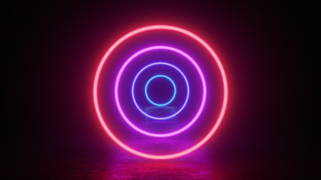 Glowing neon circles rings