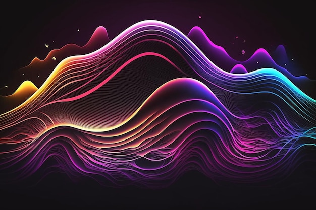 輝くネオンカラーの波状の背景イラスト ジェネレーティブai