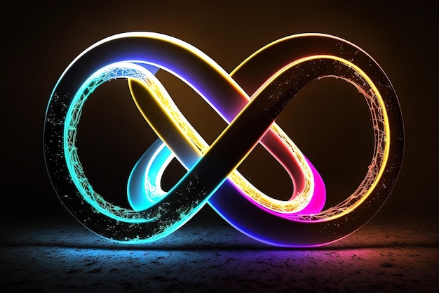 Glowing neon infinity symbol in the night Generative AI Infinity eternity infinite endless loop symbols