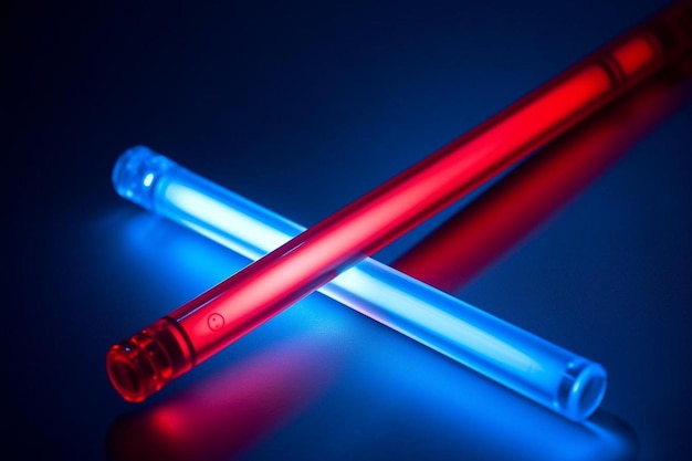 Glowing neon led lichten op blauwe en rode kleur
