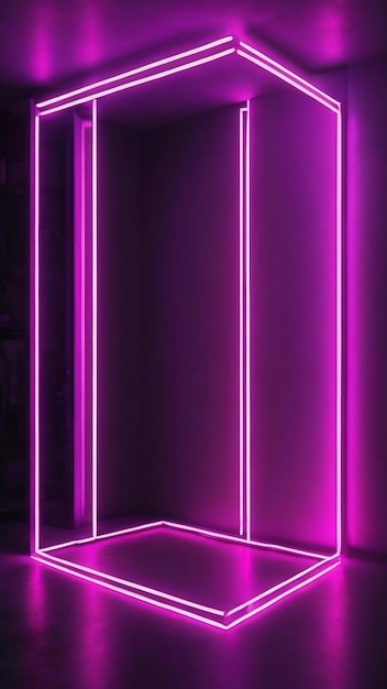 A glowing neon light in a dark room with a purple square in the middle