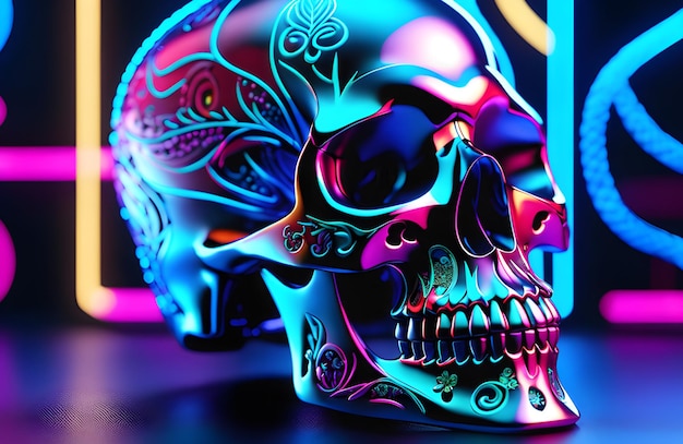 Glowing Neon Light Skulls Of High Quality For Cover