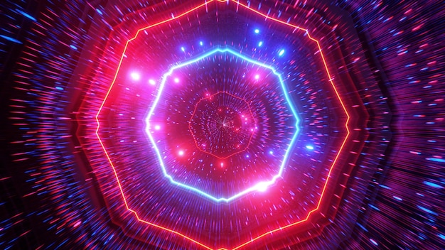 Glowing neon lights bright colorful particles space tunnel 3d cool vfx background