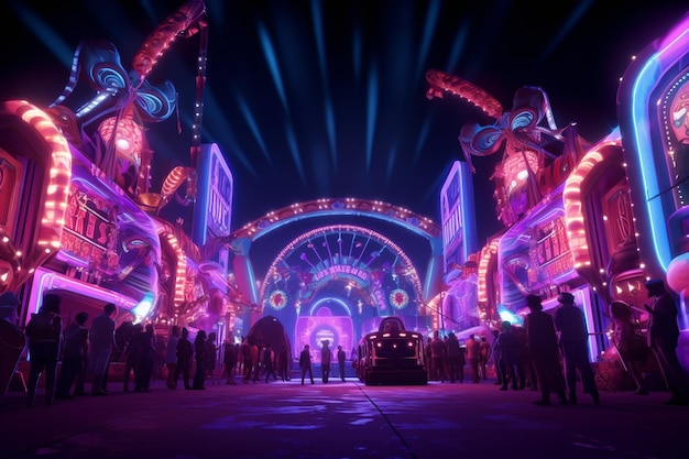 Glowing neon lights at a carnival nighttime parade 00096 02