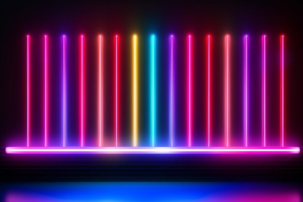 Glowing neon lights on metallic background