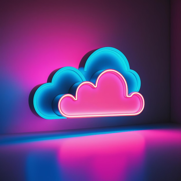 Glowing neon line cloud with rain and sun icon isolated on pink background rain cloud with rai