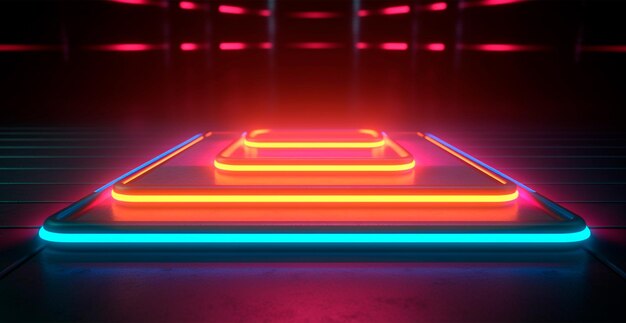 Foto incandescente linee al neon tunnel luci al neon realtà virtuale sfondo astratto portale arco laser mostra ai immagine generata