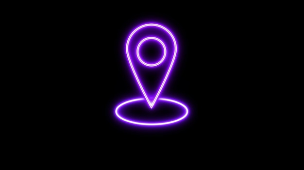 Glowing neon moving location symbol icon abstract background