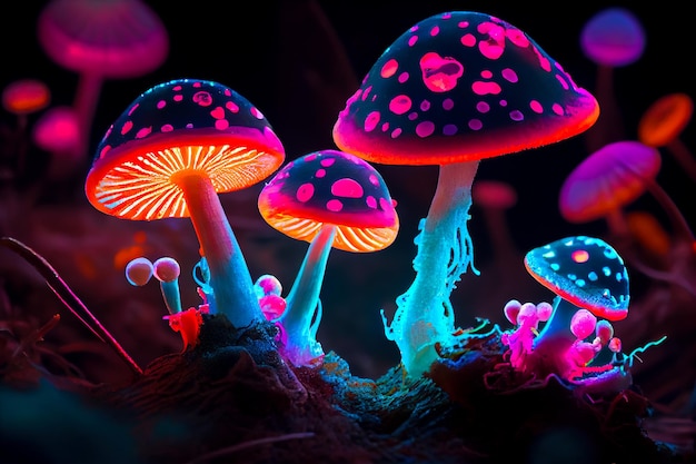 Glowing neon mushrooms Generative AI Generative AI