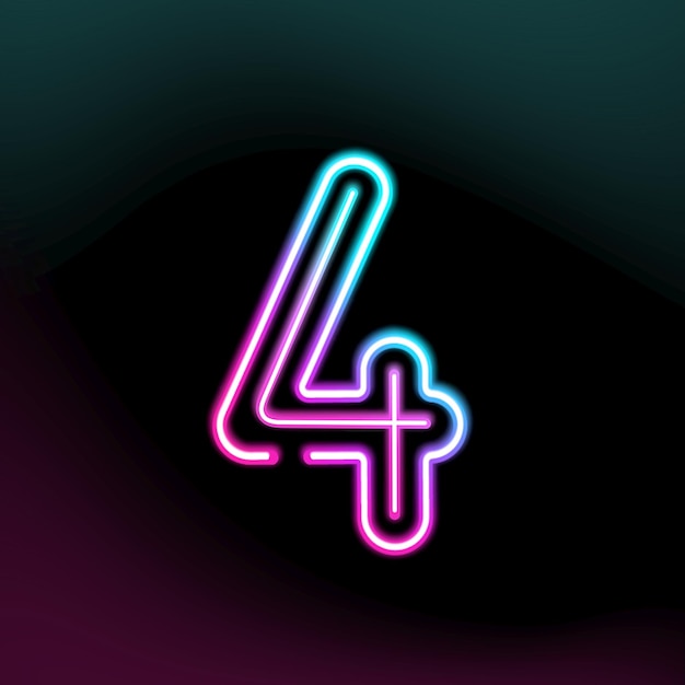 Glowing neon number 4 design isolated on black background