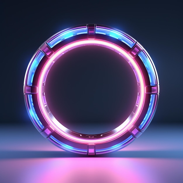 Photo glowing neon ring on a dark background in the style of minimalist stage designs