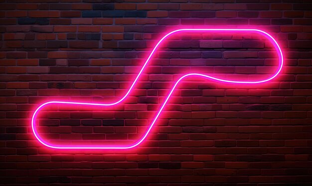 Foto segno al neon luminoso su una parete di mattoni nello stile delle curve di whiplash