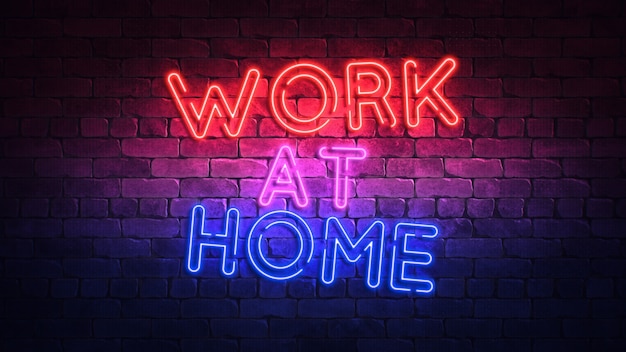 Photo glowing neon sign with the words work at home