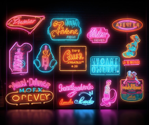 Glowing neon signs advertising cyber week deals