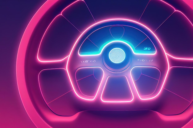 Glowing neon steering wheel line highlighted