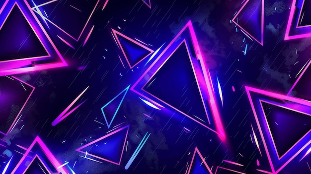 glowing neon triangles and lightning bolts on a dark background