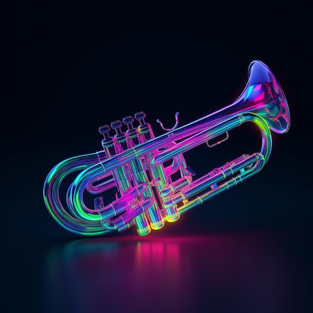 glowing neon trumpet lighting up the music scene