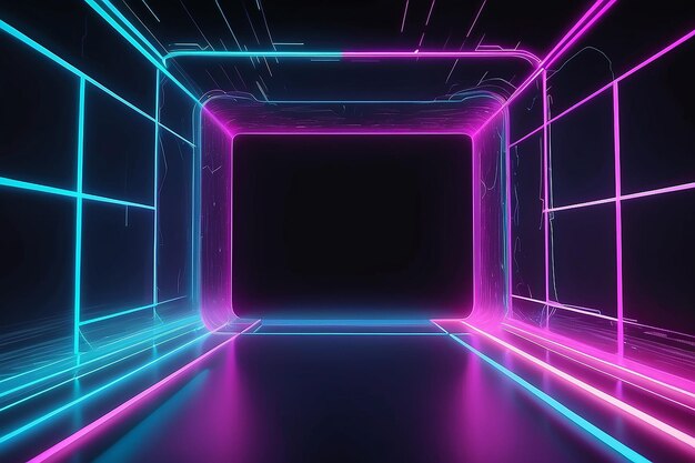 Glowing Neon Tunnel 3D Render with Vibrant Colors and Laser Show Vibes